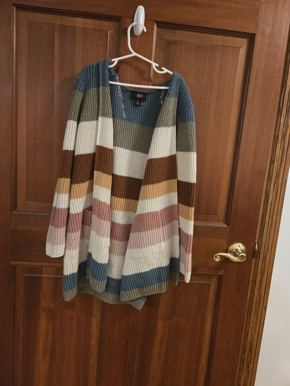 Iz Byer Striped Open-Front Cardigan in Blue, Olive, Cream, Brown, Pink